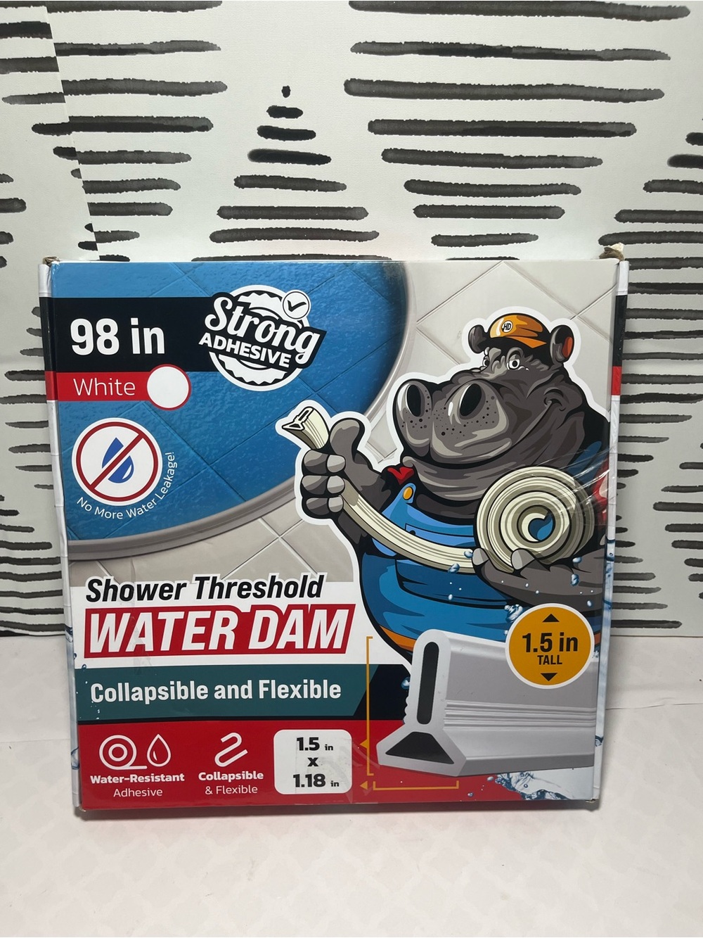 98" White Shower Threshold Water Dam Barrier, Collapsible Water Guard Strip